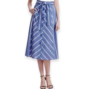 NWOT MAJE Striped Strap Waist Belt Bottom Flare Mid Length Skirt Size 36